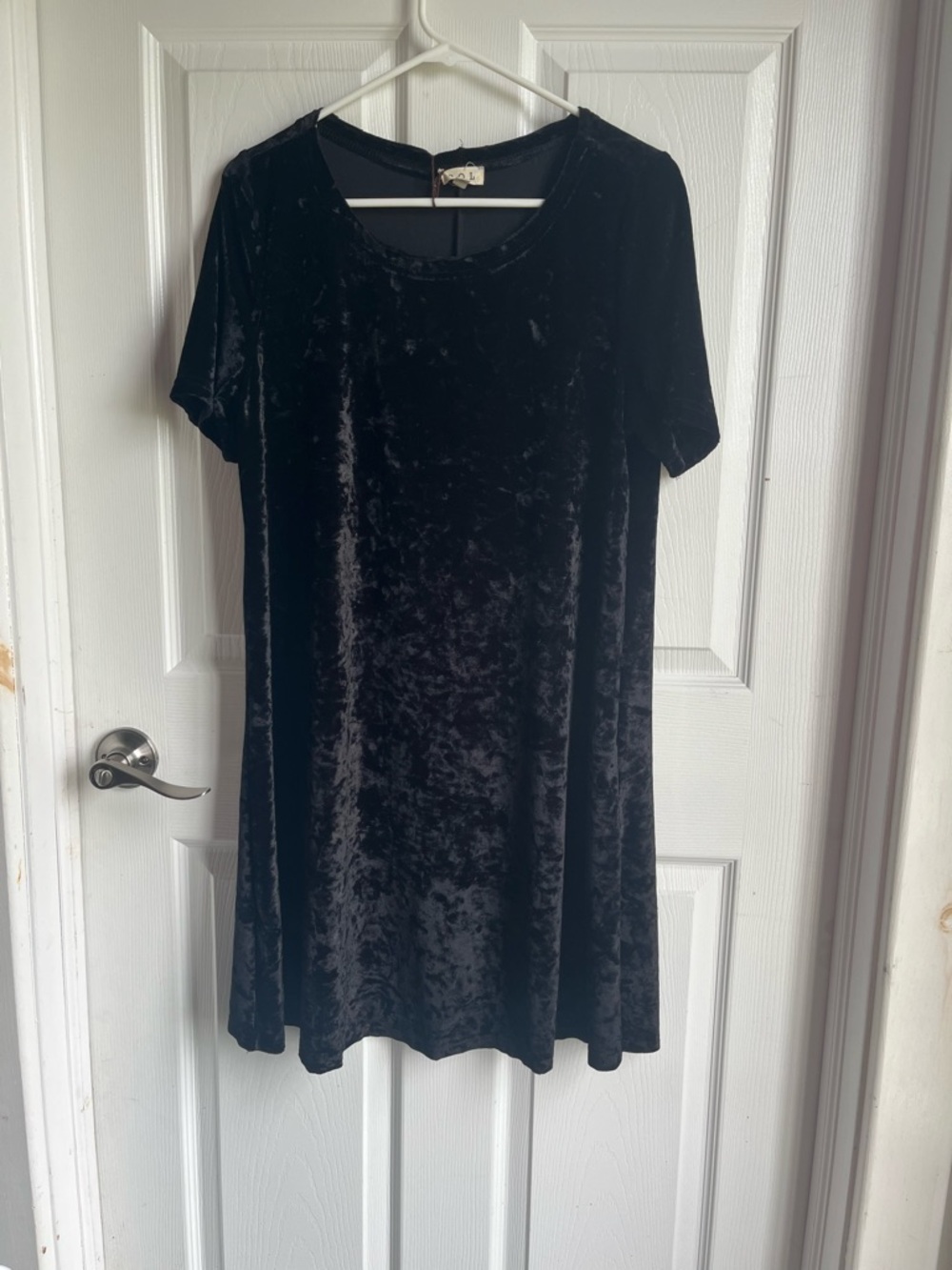 POL Black Crushed Velvet Short Sleeve Swing Dress